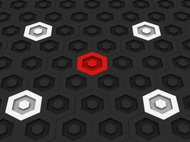 schön dunkel Hexagon Hintergrund mit Weiß und rot klein Sechsecke visuell Stehen aus foto