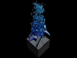 schwarz Würfel explodiert in tausend Blau Kristall Stücke foto
