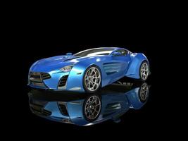 Blau metallisch Supersportwagen auf schwarz reflektierend Hintergrund foto