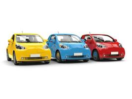 modern kompakt städtisch elektrisch Autos im primär Farben foto