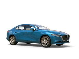 metallisch Blau mazda 3 2019 - - 2022 Modell- - - 3d Illustration - - isoliert auf Weiß Hintergrund foto