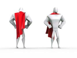 Superheld Kerl mit rot Kap - - Vorderseite und zurück Aussicht foto