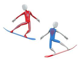rot und Blau Snowboarder gefangen Mitte springen foto