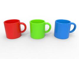 Rot, Grün und Blau Kaffee Tassen - - 3d Illustration foto