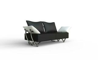 schwarz zwei Sitz Sofa mit Weiß Kissen Perspektive foto