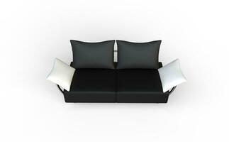 schwarz zwei Sitz Sofa mit Weiß Kissen foto