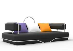 schwarz futuristisch Sofa mit bunt Kissen foto