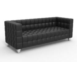 schwarz Leder Sofa auf Weiß Hintergrund, oben - - Seite Sicht. foto