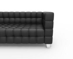 schwarz Leder Sofa auf Weiß Hintergrund, Vorderseite Nahaufnahme. foto