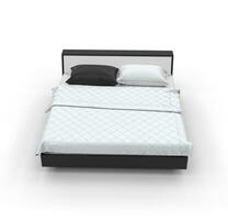 Weiß Bett mit schwarz Kopfkissen, isoliert auf Weiß Hintergrund. foto