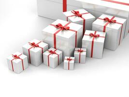 Weihnachten Geschenk im Weiß Kisten mit rot einwickeln und Bogen Bindungen foto