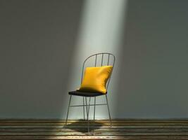 verbreitet Metall Stuhl mit Gelb Kissen foto