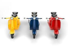 Gelb, Blau und rot Mopeds foto