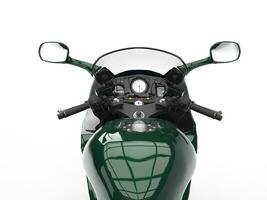 dunkel Grün modern Motorrad - - Fahrer Punkt von Aussicht foto