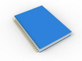 Blau Notizbuch mit golden Spiral- Bindung auf Weiß Hintergrund foto