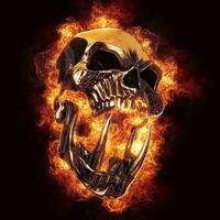 schreiend Dämon Ork schwer Metall Schädel verschlungen im Flammen - - 3d Illustration foto