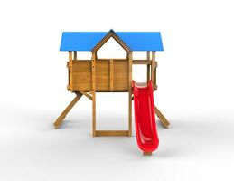 Kinder Spielhaus - - mit rot rutschen - - isoliert auf Weiß Hintergrund - - 3d machen foto