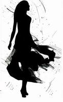 jung Frau im ein Kleid Silhouette. Tanzen Frau Illustration, weiblich Zahl Zeichnung foto