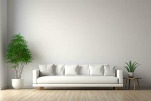 modern Innere Design von das Leben Zimmer mit ein Weiß Sofa und Kissen und ein leeren Hintergrund. ai generiert foto