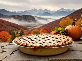 ein Kuchen auf ein Tisch. ai generiert foto