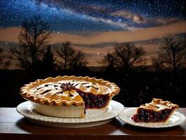 ein Paar von Kuchen Sitzung auf ein Tisch. ai generiert foto