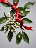 Foto von Weihnachten Mistel mit ein rot Schleife. ai generiert