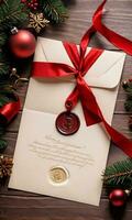 Foto von Weihnachten Weihnachten Brief mit ein Wachs Siegel. ai generiert