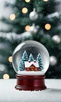 Foto von Weihnachten Glas Schnee Globus mit ein Winter Szene. ai generiert