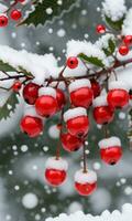 Foto von Weihnachten rot Beeren im das Schnee. ai generiert