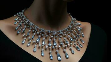 ein Frau tragen ein atemberaubend Diamant Halskette ai generiert foto
