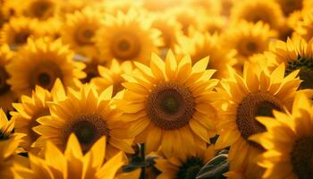 ein beschwingt Feld von Sonnenblumen im voll blühen ai generiert foto