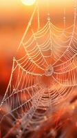 ein Spinne Netz glitzernd im das Sonnenlicht ai generiert foto