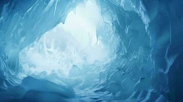 ein faszinierend Eis Höhle mit ein fesselnd Licht beim das Ende ai generiert foto