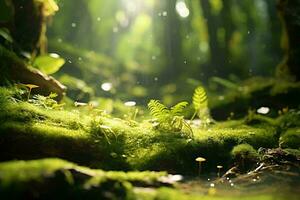 ein üppig und beschwingt moosbedeckt Wald Fußboden ai generiert foto