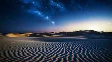 ein atemberaubend sternenklar Nacht Über ein heiter Wüste Landschaft ai generiert foto