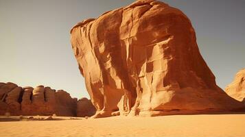 ein majestätisch Wüste Landschaft mit ein prominent Felsen Formation im das Center ai generiert foto