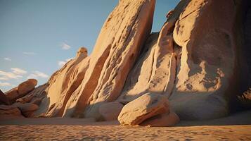 ein majestätisch Wüste Felsen Formation gegen ein atemberaubend Himmel Hintergrund ai generiert foto