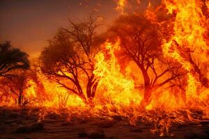 ein fest Feuer Verbrennung im ein öffnen Feld ai generiert foto