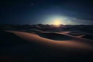 ein schön Sonnenuntergang Über Sand Dünen ai generiert foto