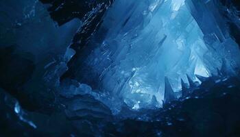 ein atemberaubend Eis Höhle mit faszinierend Blau Eis Formationen ai generiert foto