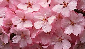 Rosa Blumen bedeckt im Tröpfchen von Wasser ai generiert foto