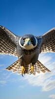 ein majestätisch Vogel hochfliegend durch das klar Blau Himmel ai generiert foto