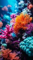 ein beschwingt Koralle Riff präsentieren ein bunt Array von Korallen im ihr natürlich Lebensraum ai generiert foto