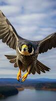 ein majestätisch Vogel hochfliegend Über ein still See ai generiert foto