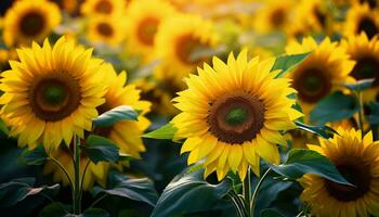 ein beschwingt Feld von Sonnenblumen aalen im das Sonne ai generiert foto