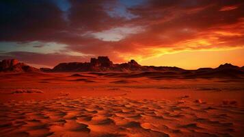 ein Wüste Landschaft mit ein Sonnenuntergang ai generiert foto