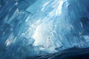 Eis Höhle mit Licht leuchtenden durch ai generiert foto