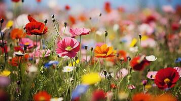 ein Feld von bunt Blumen ai generiert foto