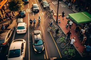 spät Nachmittag Verkehr. der Verkehr Marmelade. Autos. städtisch Szene. neural Netzwerk ai generiert foto