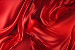 abstrakt Luxus rot Seide Stoff Stoff oder Flüssigkeit Welle oder Textur Satin- Hintergrund. neural Netzwerk ai generiert foto